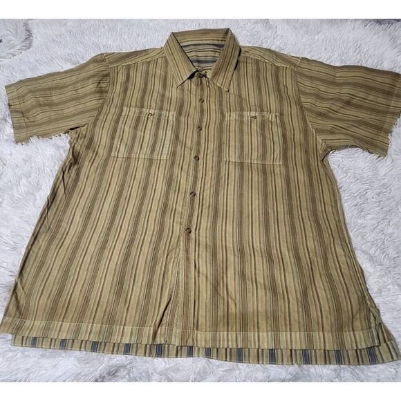 Men's stripe latte pattern short sleeve button-up with chest pocket shirt XL - Picture 1 of 7